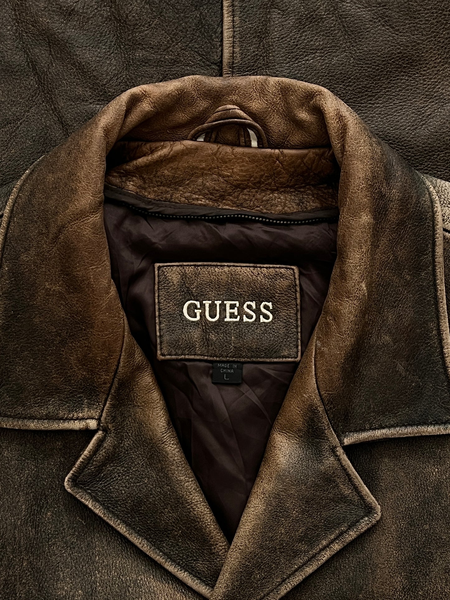 GUESS Distressed Leather Jacket (L)