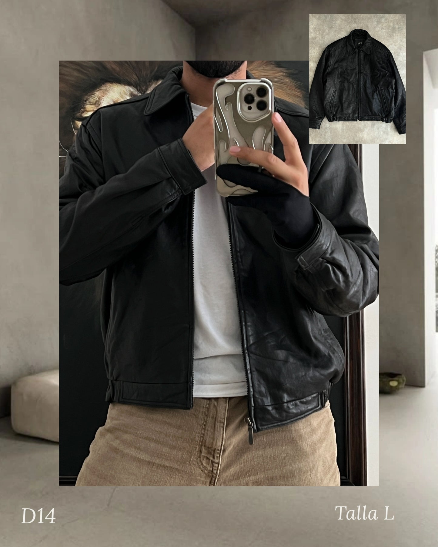 Bomber leather jacket (L)