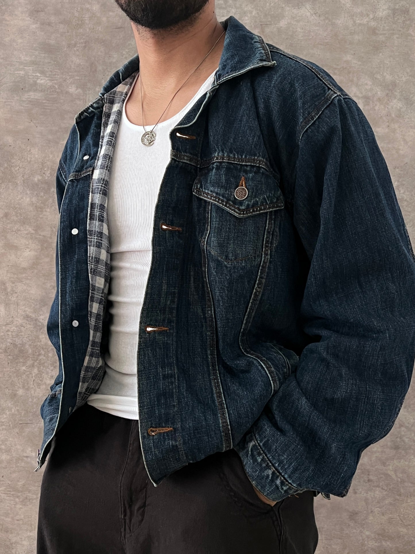 VINTAGE DENIM JACKET BLUE (L)