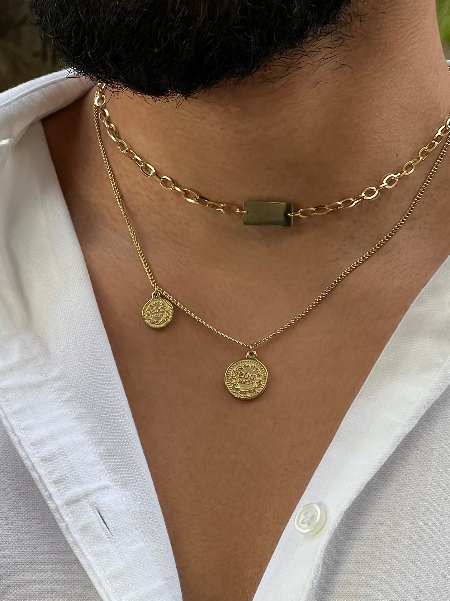 Moneda griega doble cadena oro