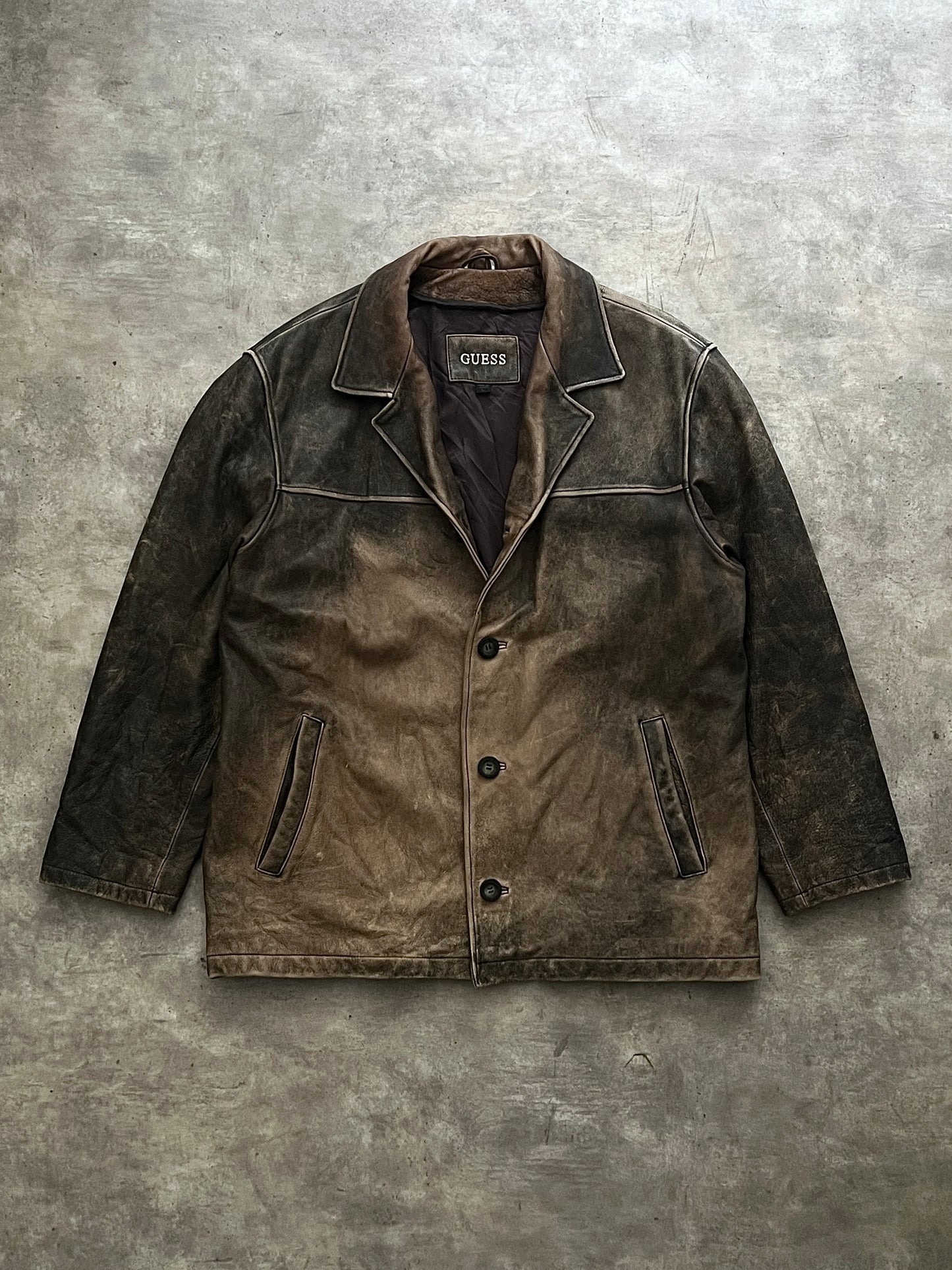 GUESS Distressed Leather Jacket (L)