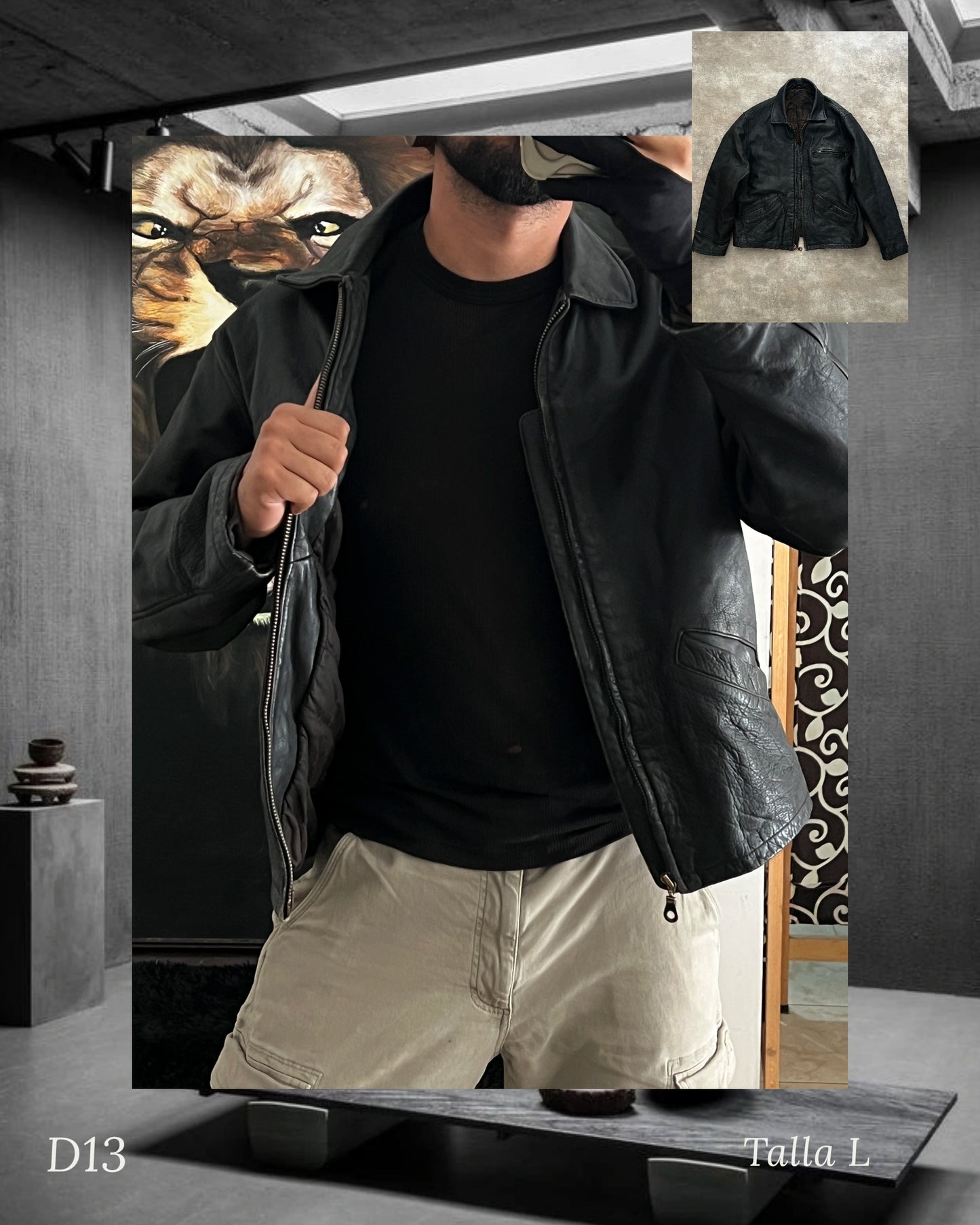 Vintage Leather bomber jacket shield (L)