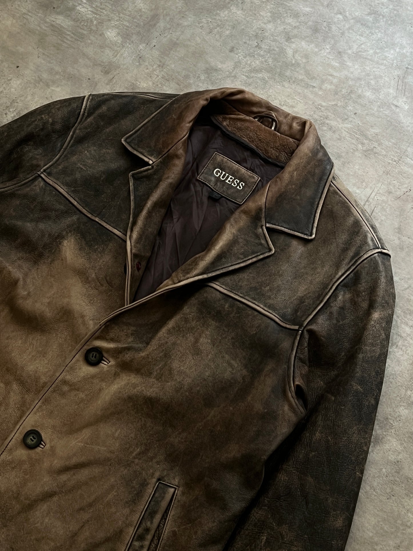 GUESS Distressed Leather Jacket (L)