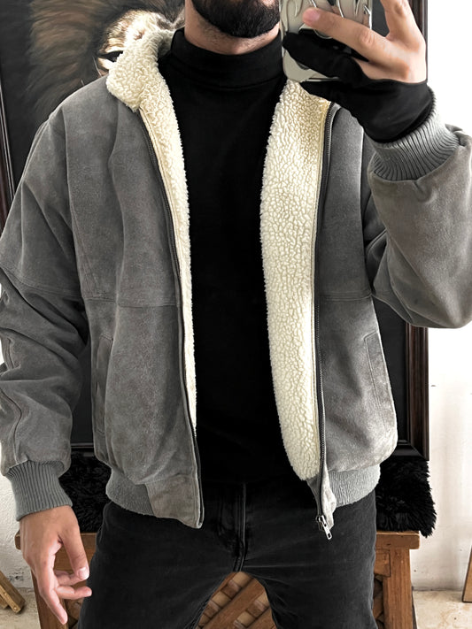 Bomber Leather Jacket Sherpa (L)