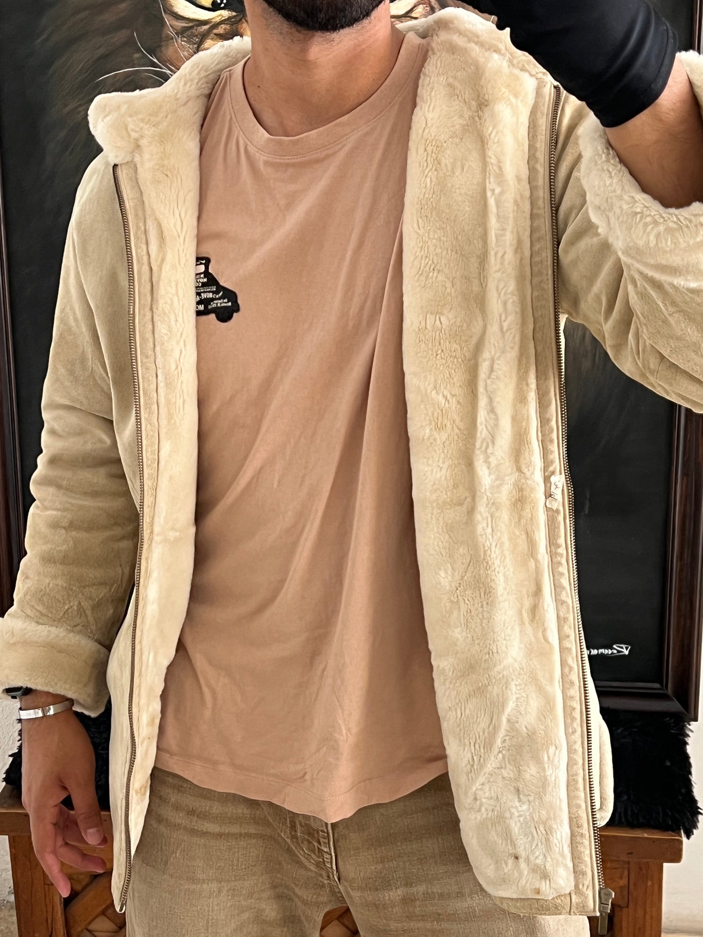Beige Leather Jacket (S)