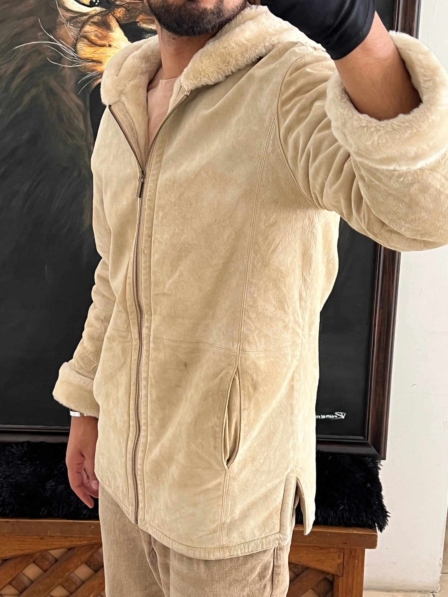 Beige Leather Jacket (S)
