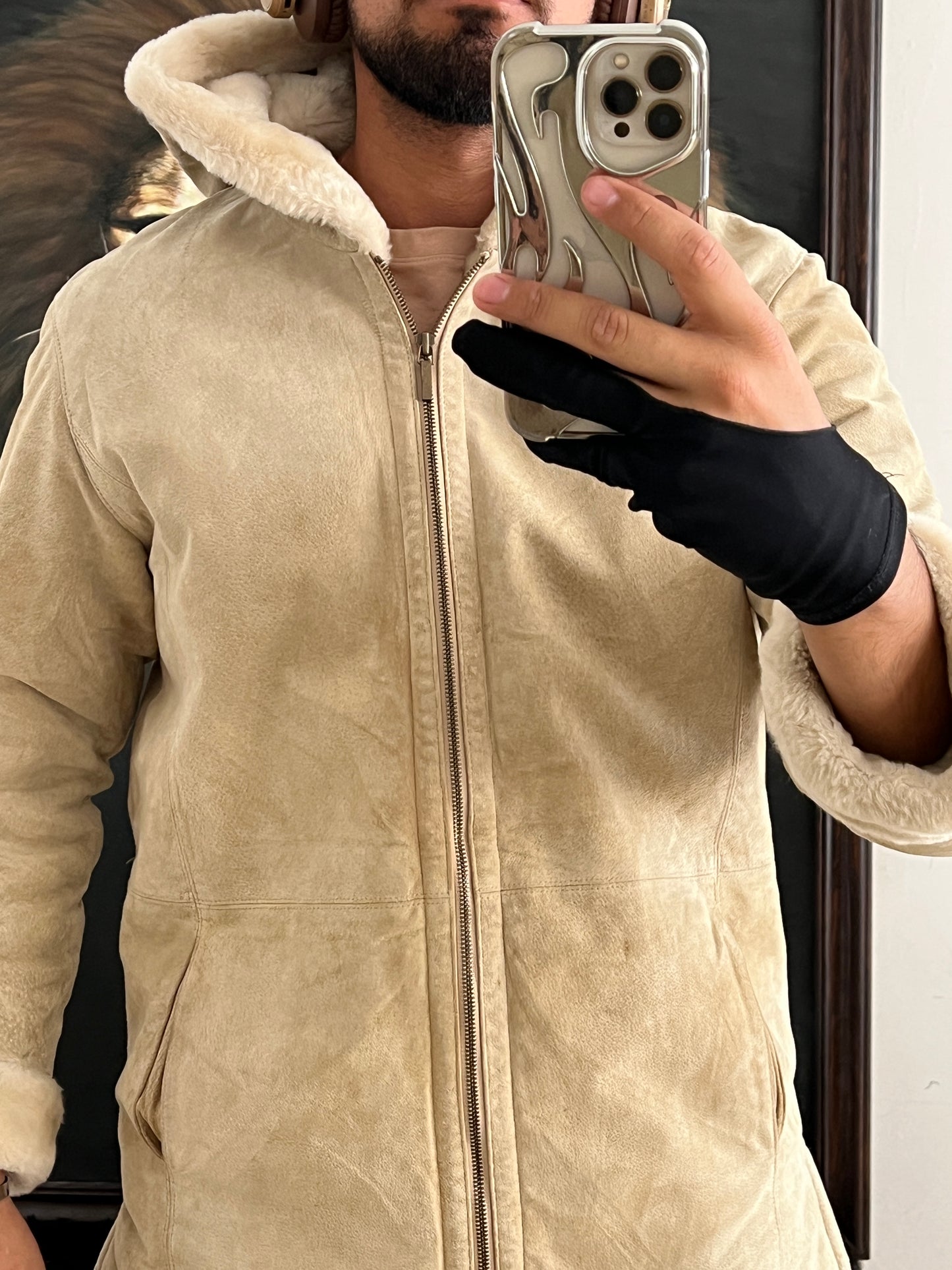 Beige Leather Jacket (S)