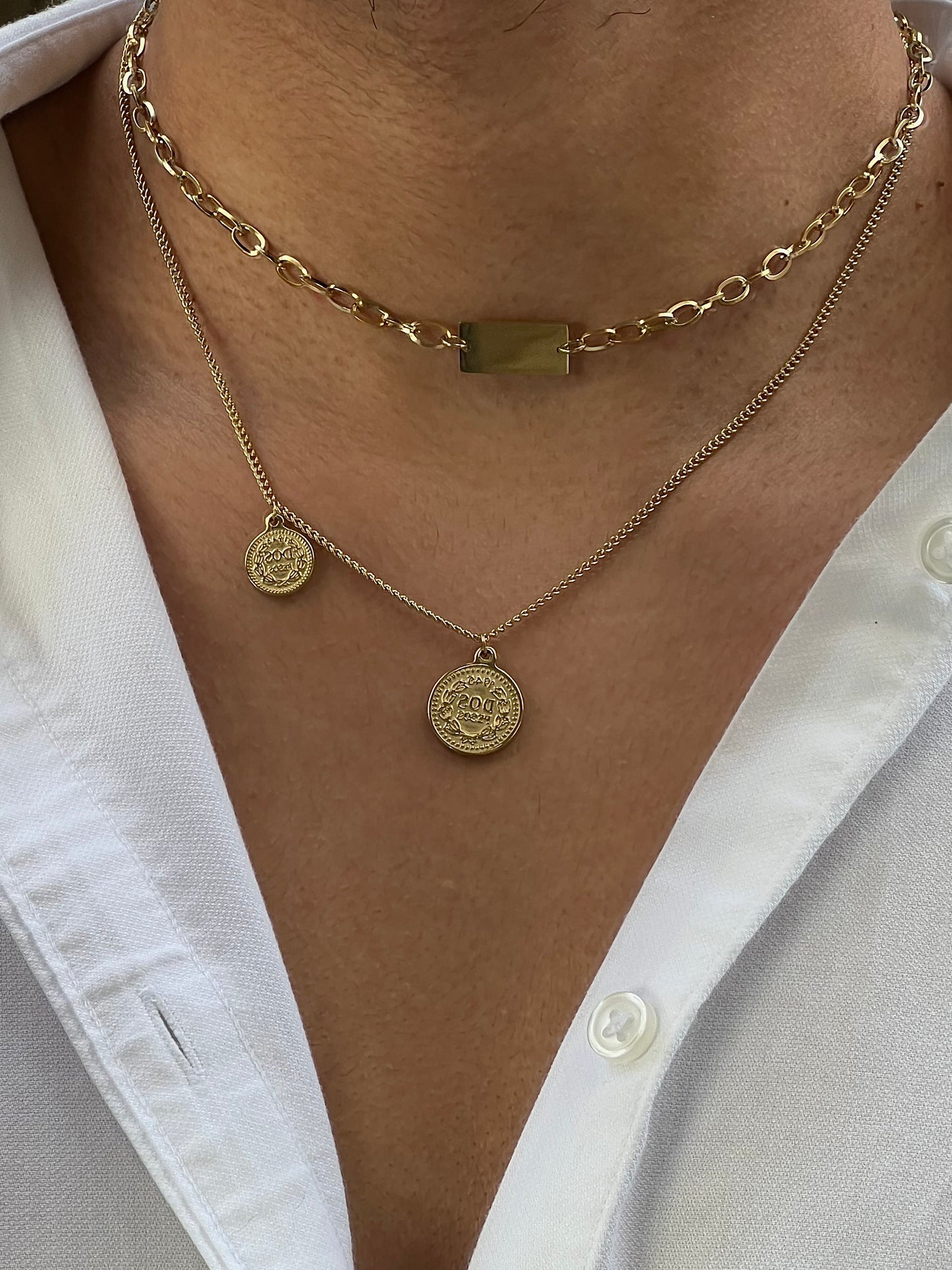 Moneda griega doble cadena oro