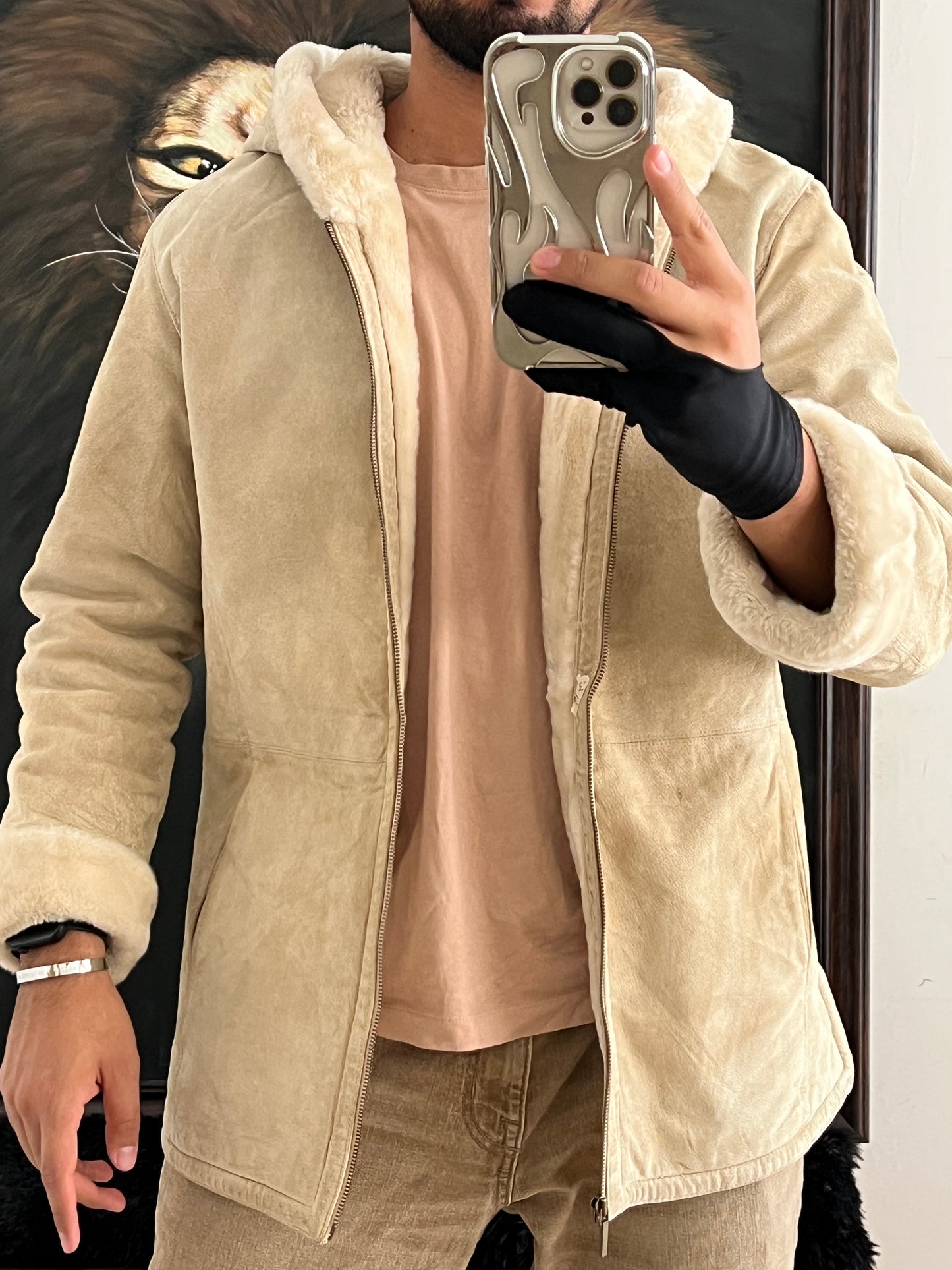 Beige Leather Jacket (S)