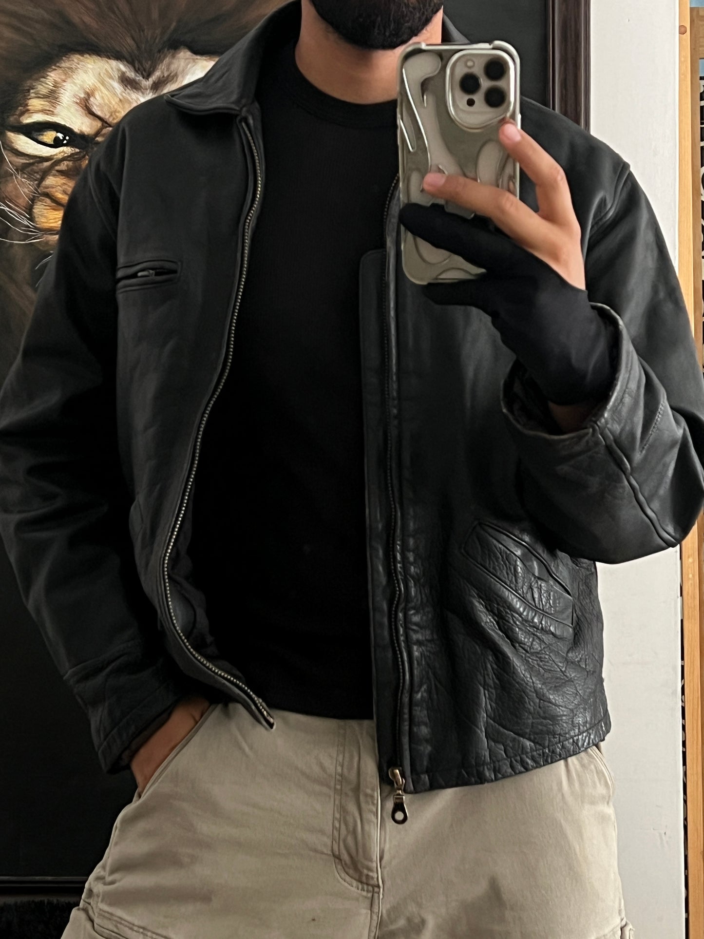 Vintage Leather bomber jacket shield (L)