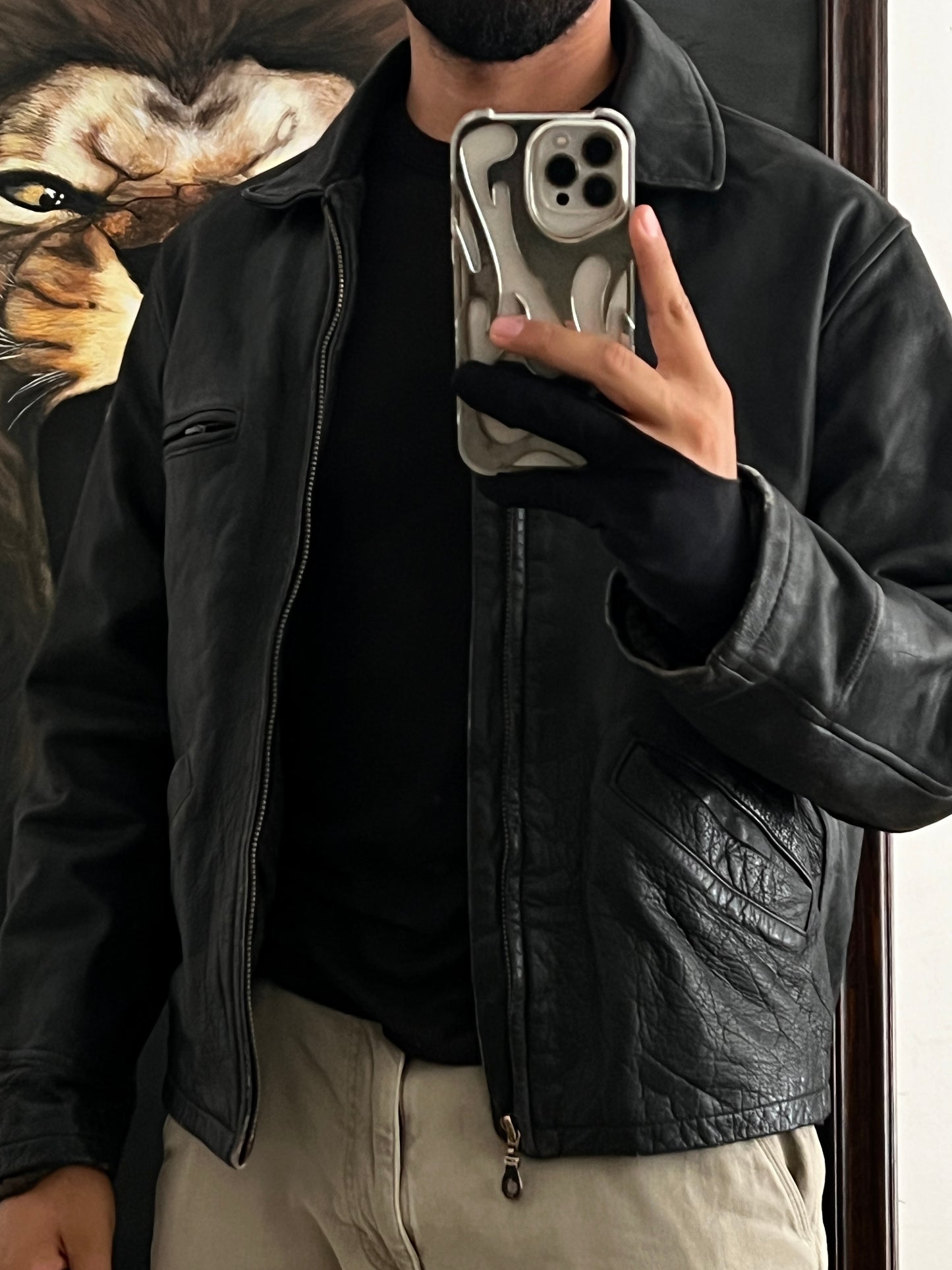 Vintage Leather bomber jacket shield (L)