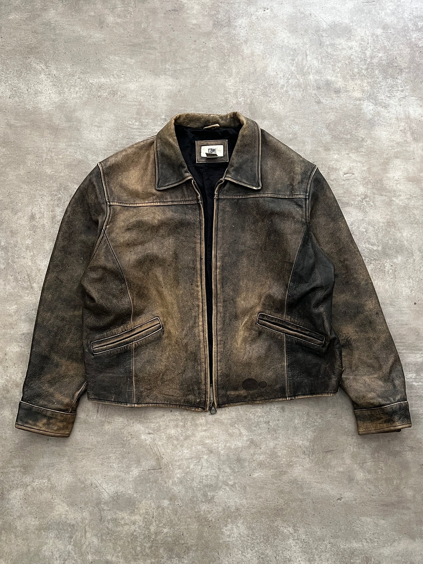 Distressed Bomber leather jacket (M)