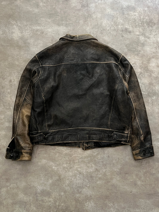 Distressed Bomber leather jacket (M)