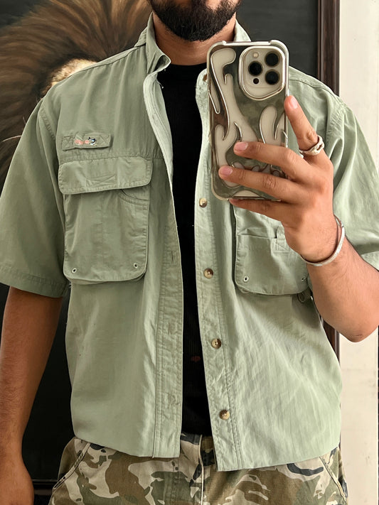 Fishing Vintage Green Shirt / Cropped Fit (L)
