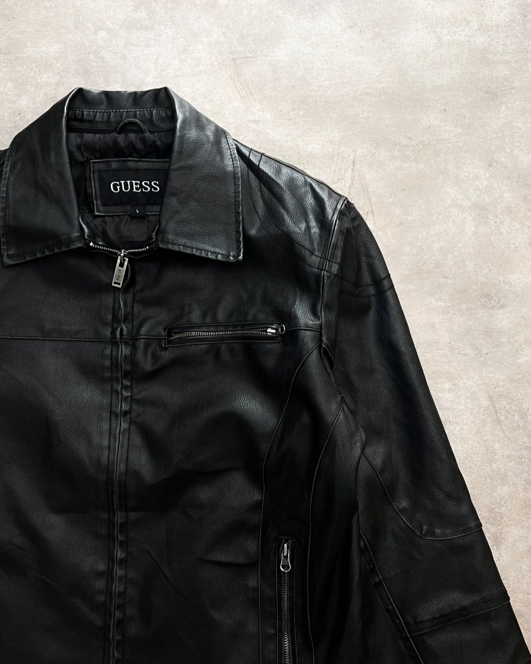 LEATHER GUESS JACKET (L)