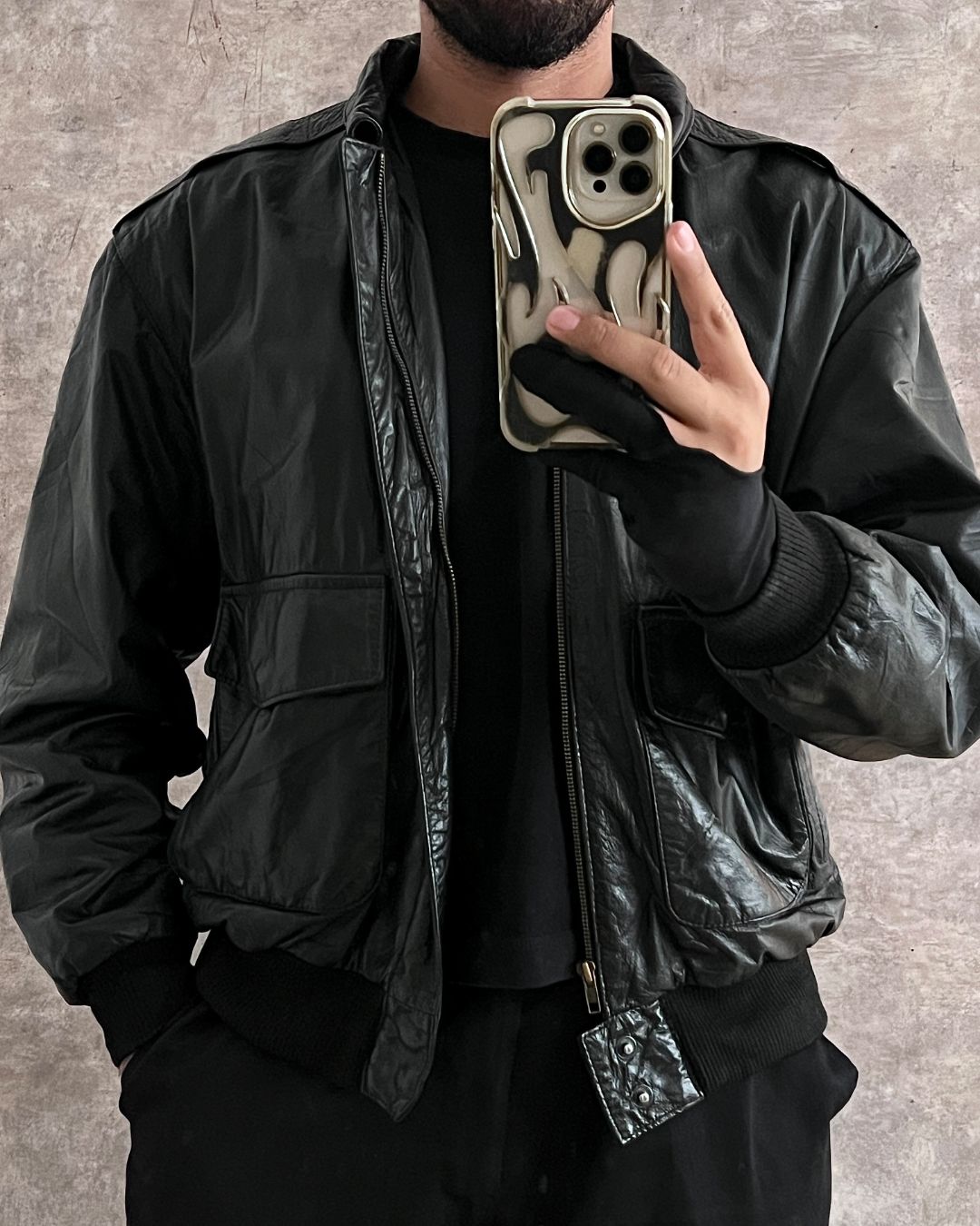 BLCK BOMBER LEATHER JACKET (M)