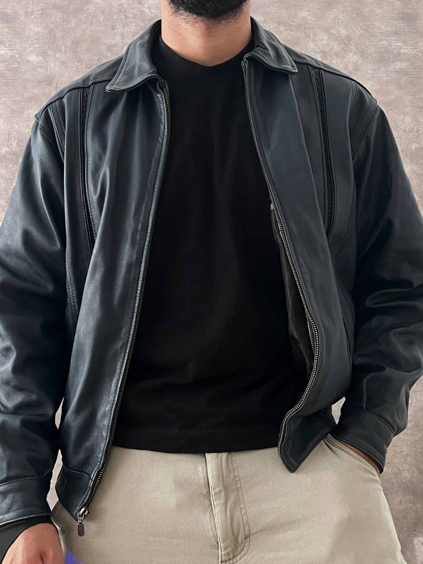 Bomber Leather jacket Navy (M)