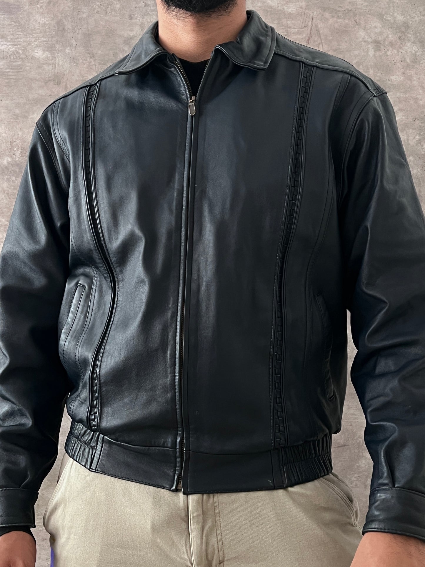 Bomber Leather jacket Navy (M)