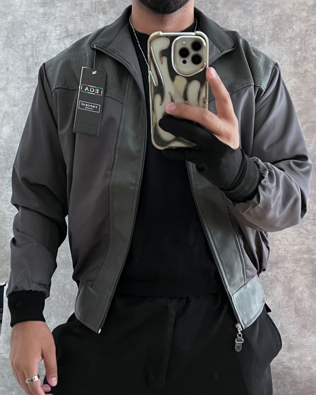 EMPORIO GREY LEATHER JACKET (M)