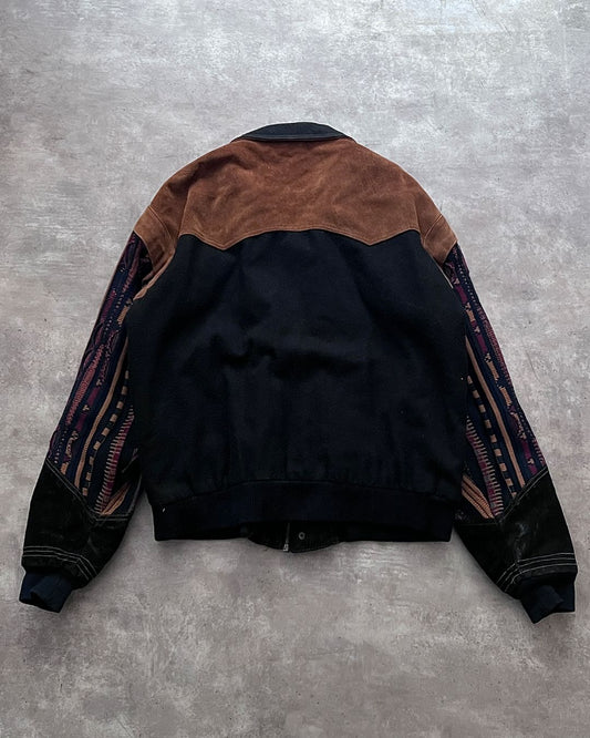 BOMBER LEATHER JACKET ETHNIC TECHWEAR (L)