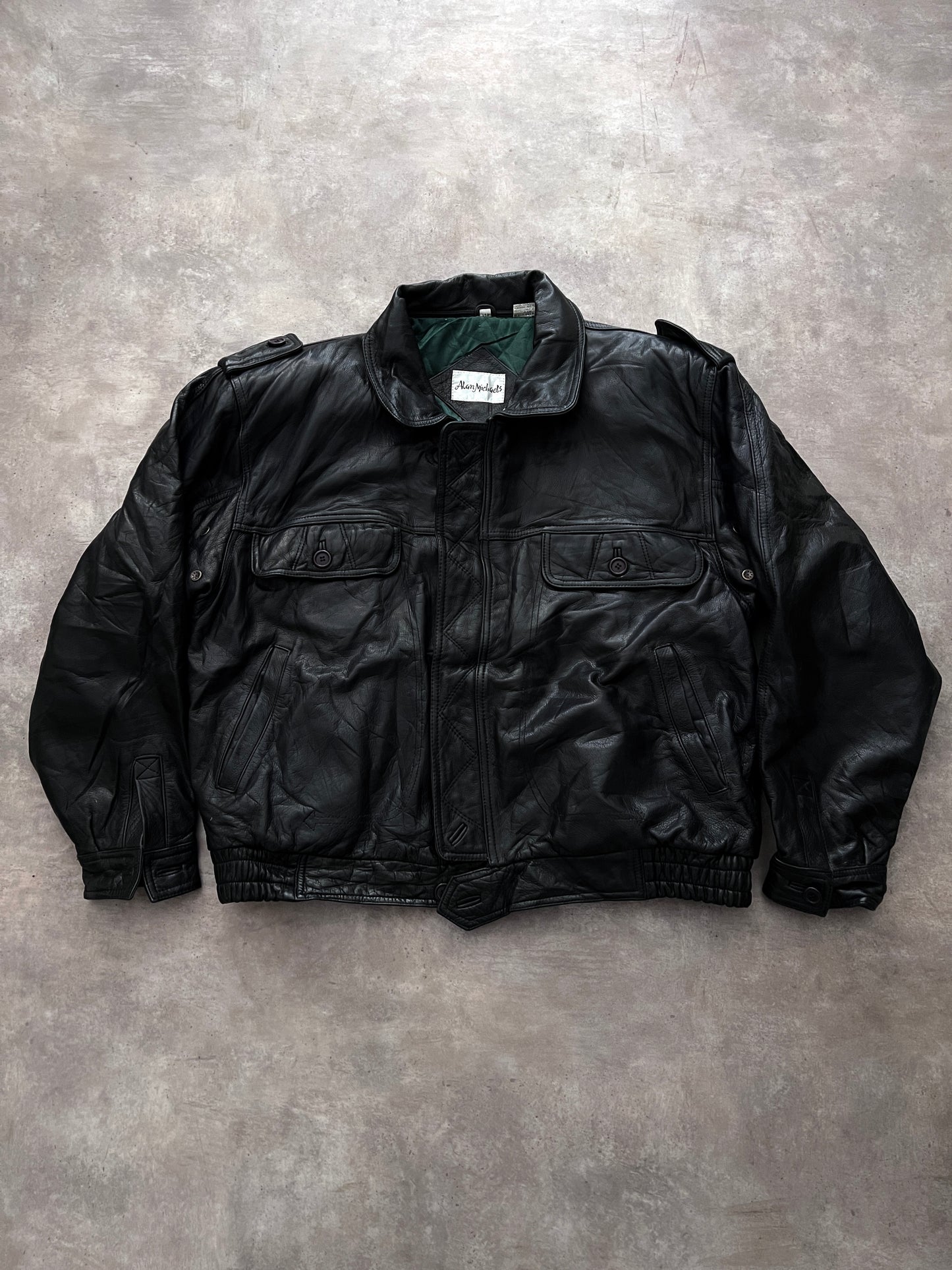 Black Bomber Leather Jacket (L)