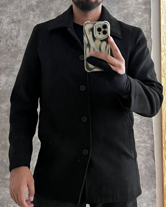 BLACK WOOL COAT (S)