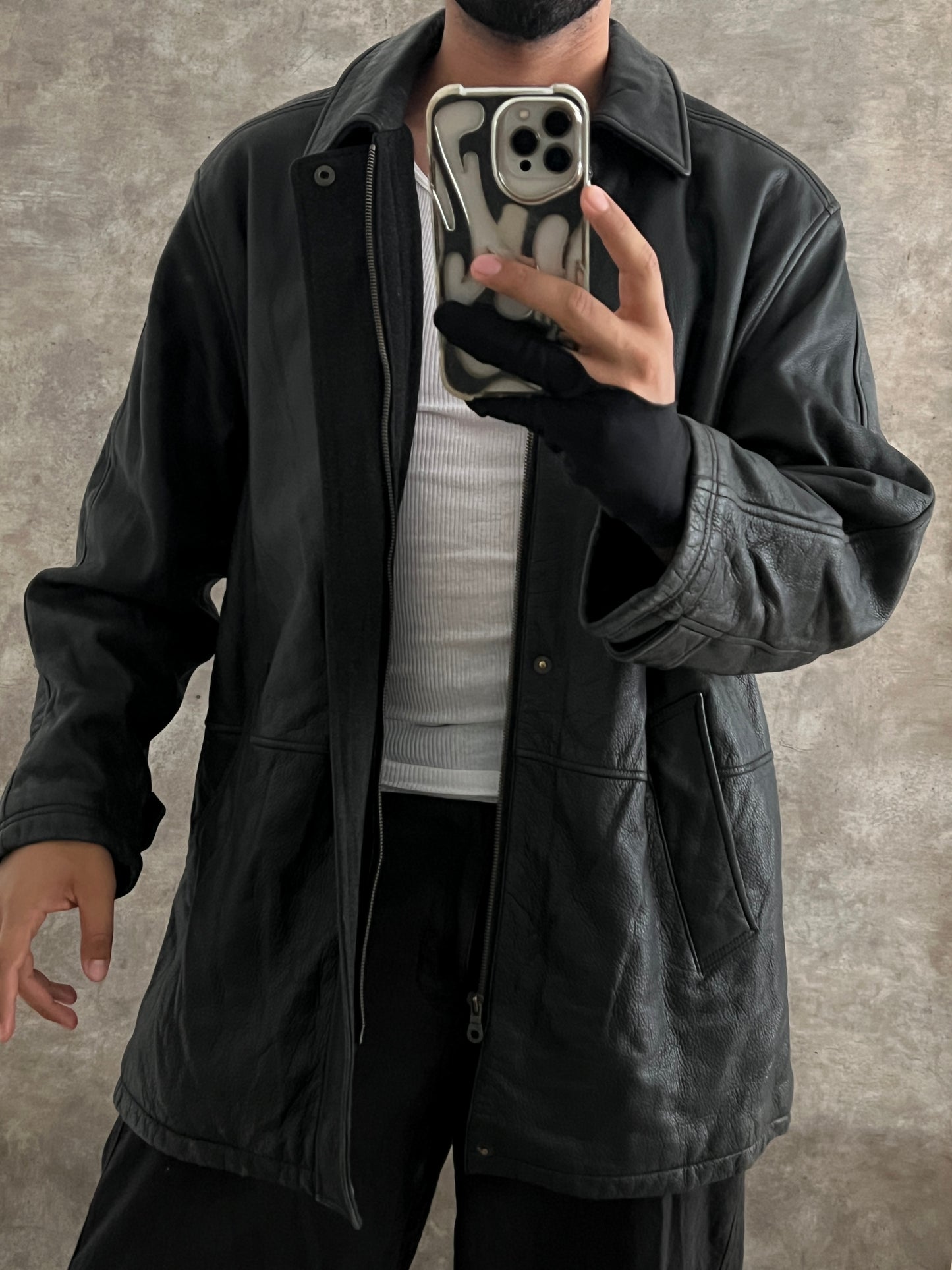 LEATHER JACKET BLACK (L)