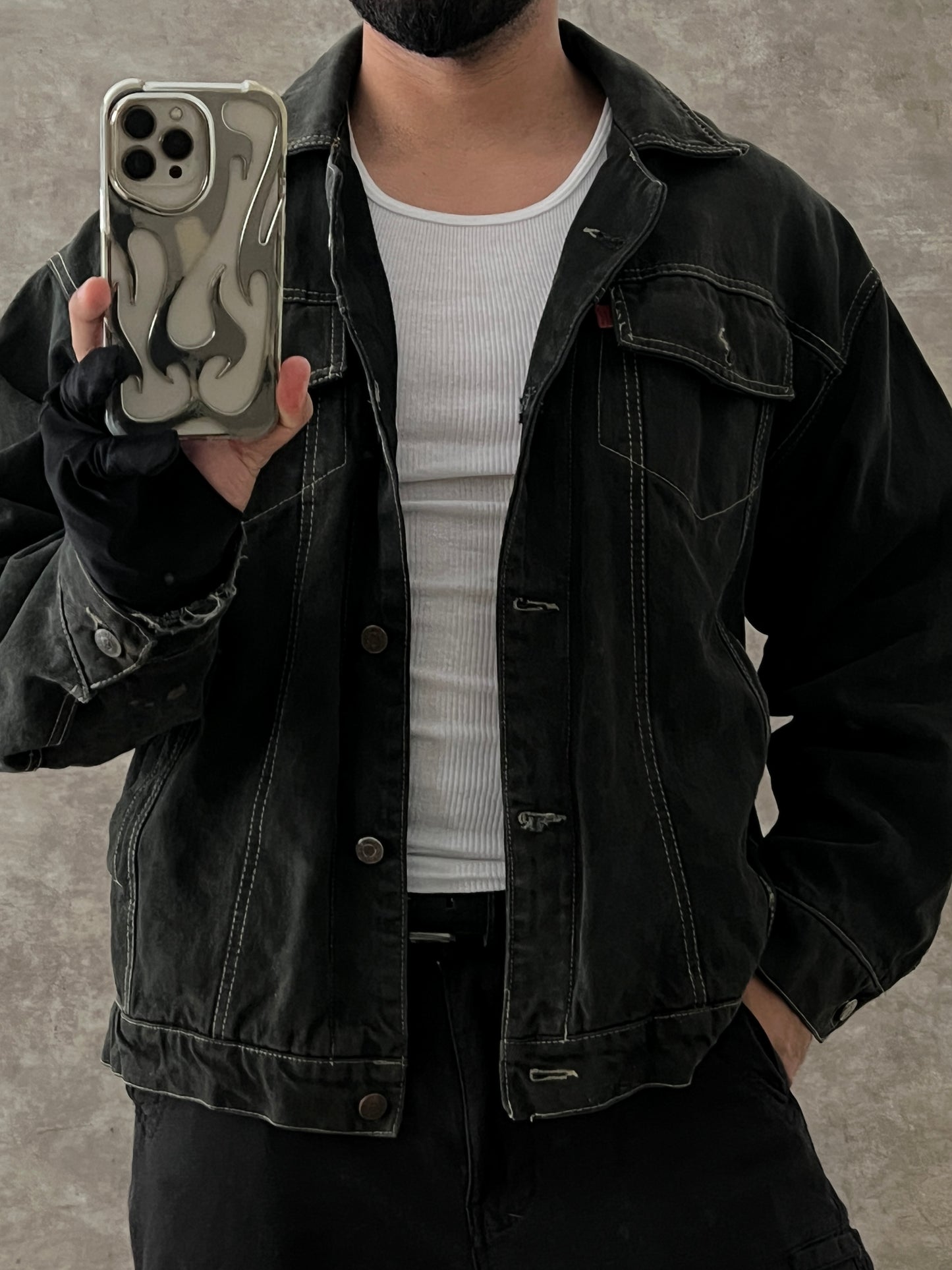 BLACK DENIM JACKET LEV'S (L)