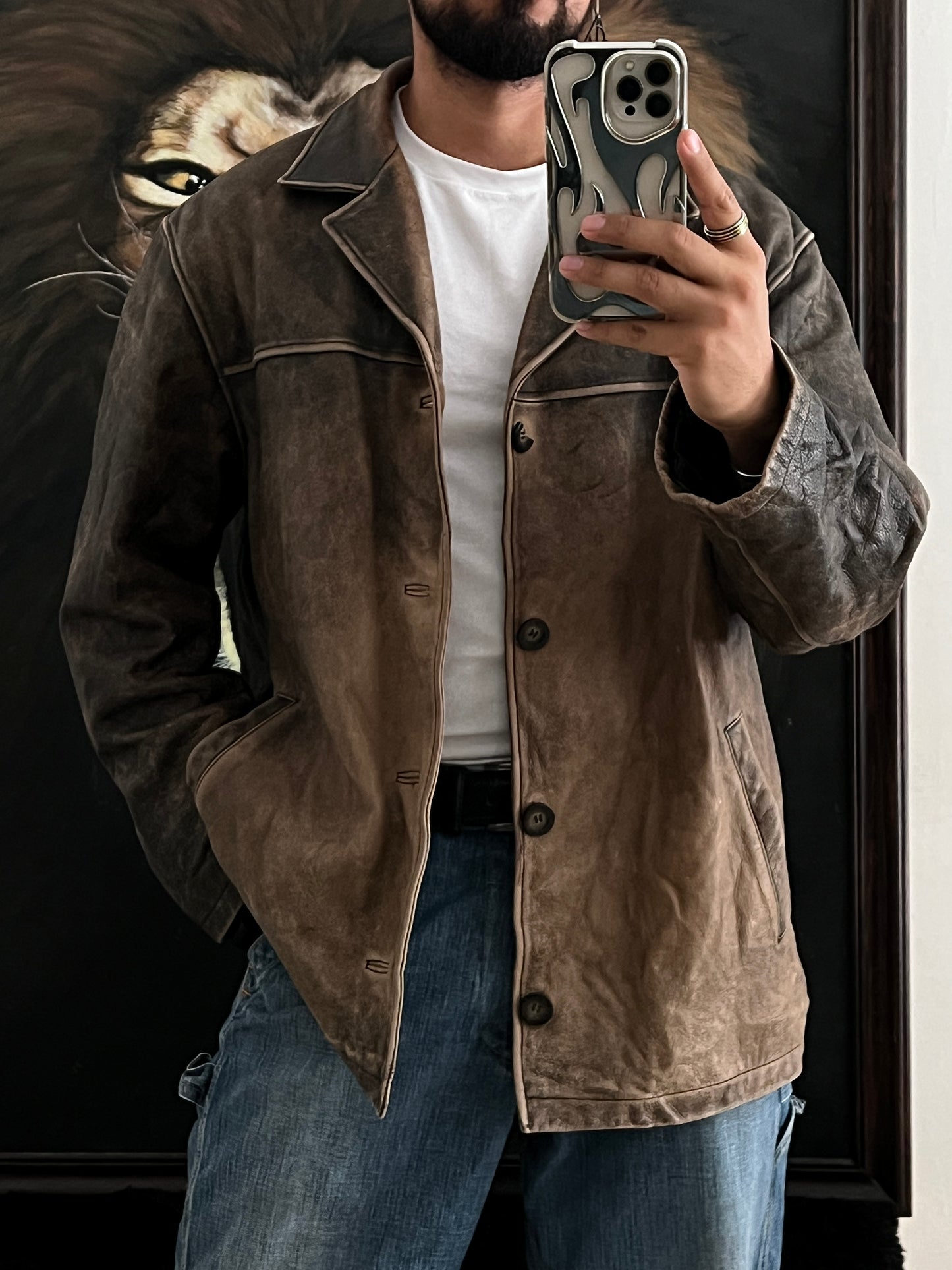 GUESS Distressed Leather Jacket (L)
