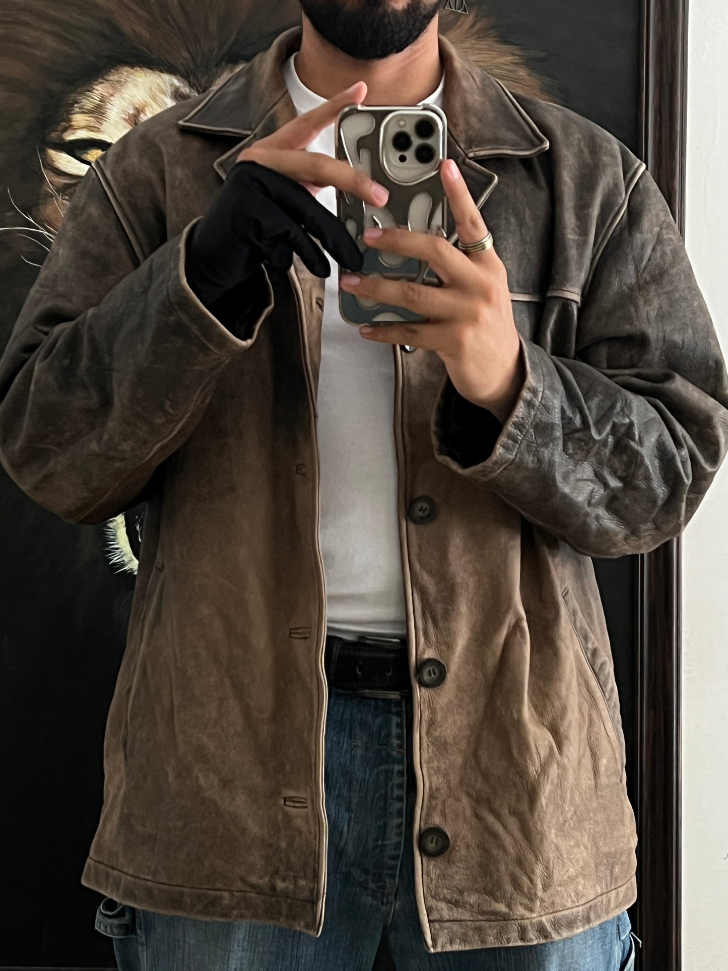 GUESS Distressed Leather Jacket (L)