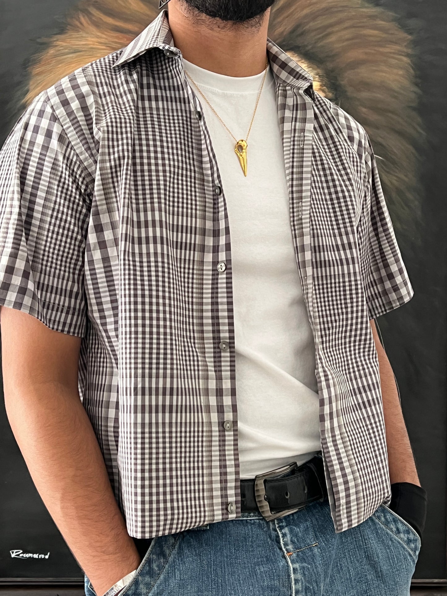 Checked Grey Shirt / Cropped Fit (L)