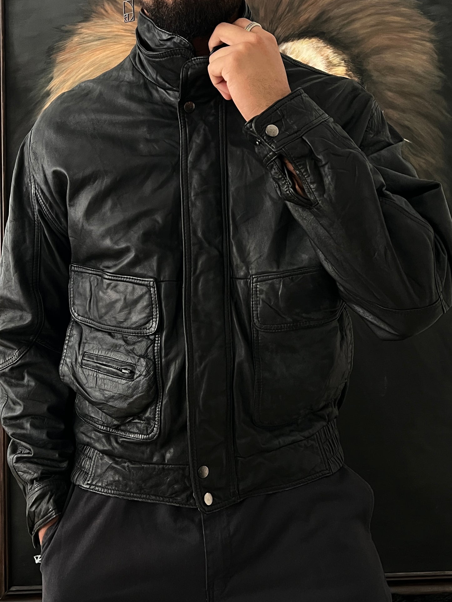 Bomber leather jacket (M)