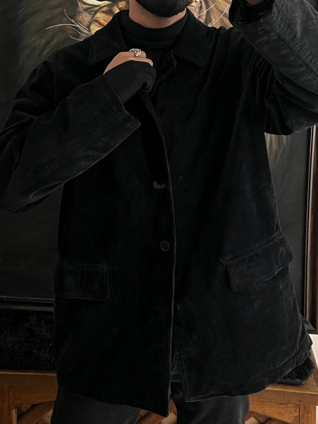 Abrigo de tela tipo gamuza (XL)