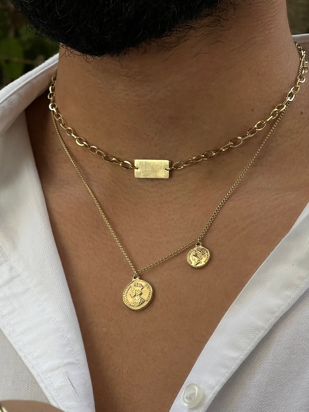 Greek coin double gold chain