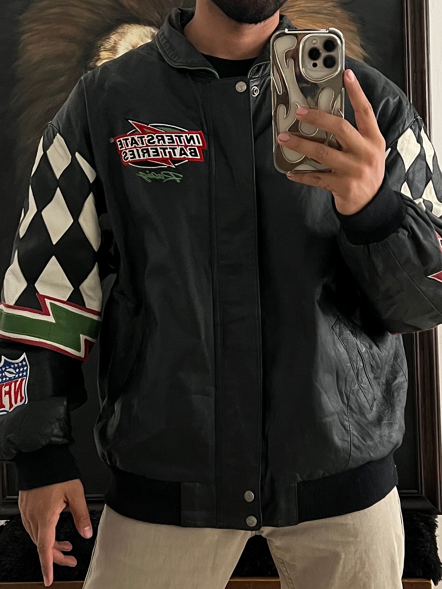 NASCAR black leather jacket (XL)