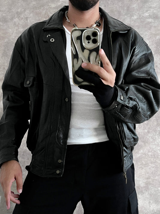 BOMBER LEATHER JACKET (M/L)