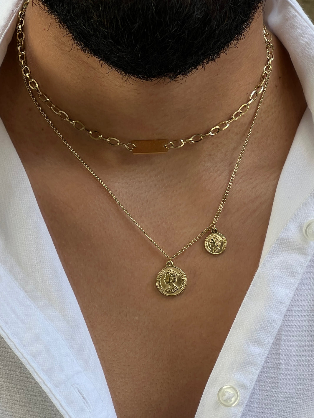 Greek coin double gold chain