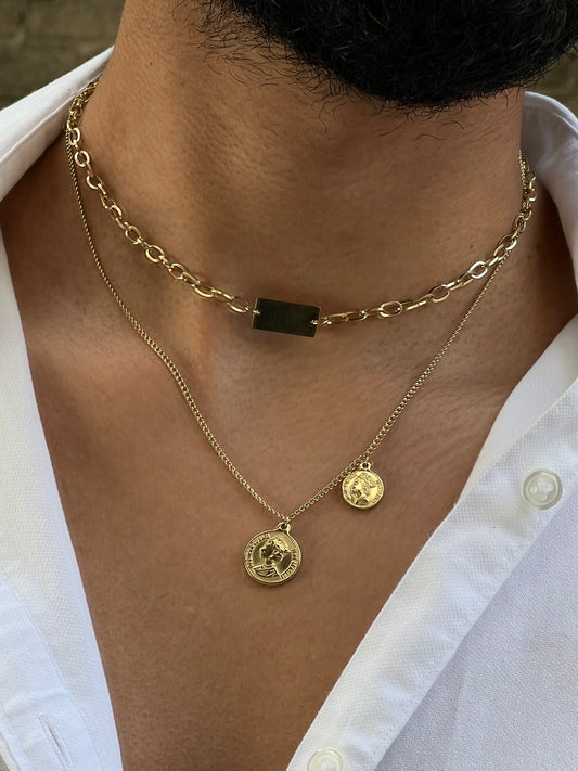 Moneda griega doble cadena oro