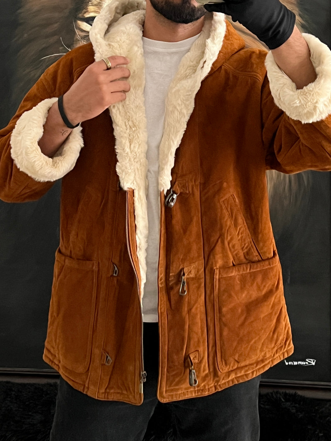 Jacket tipo abrigo de piel (S)