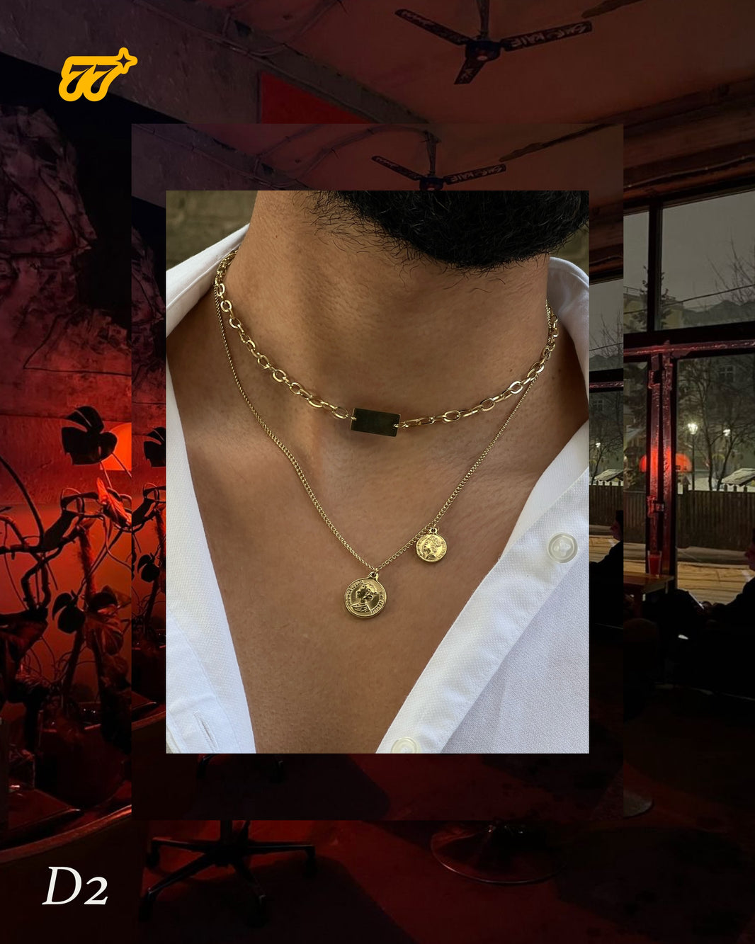 Greek coin double gold chain