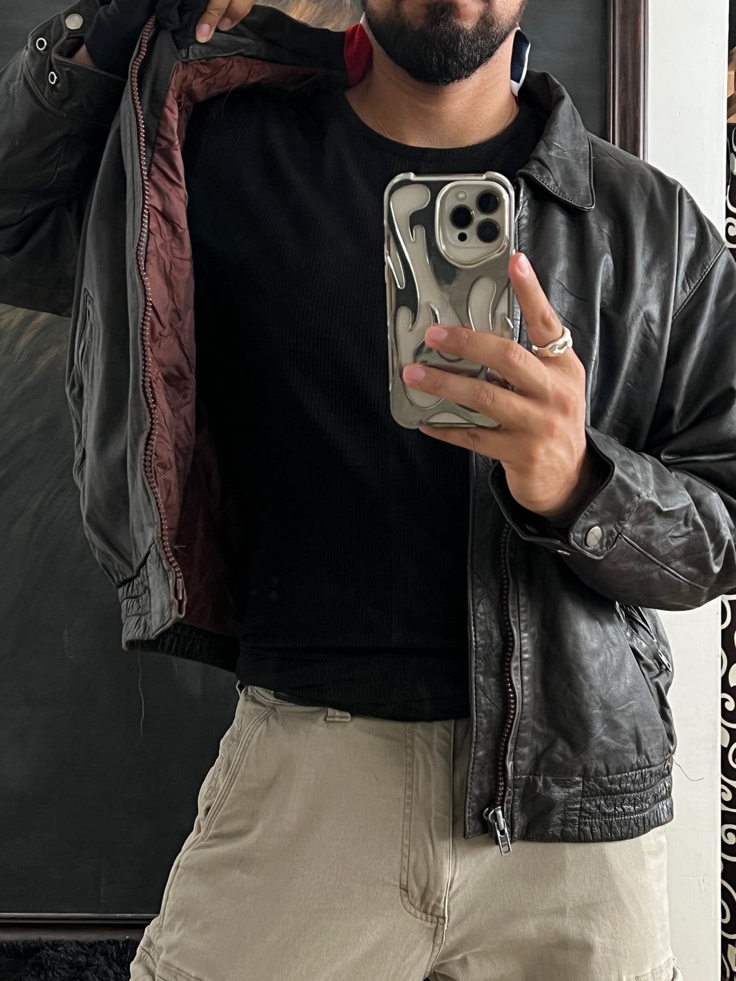 Vintage Leather Bomber jacket (M)