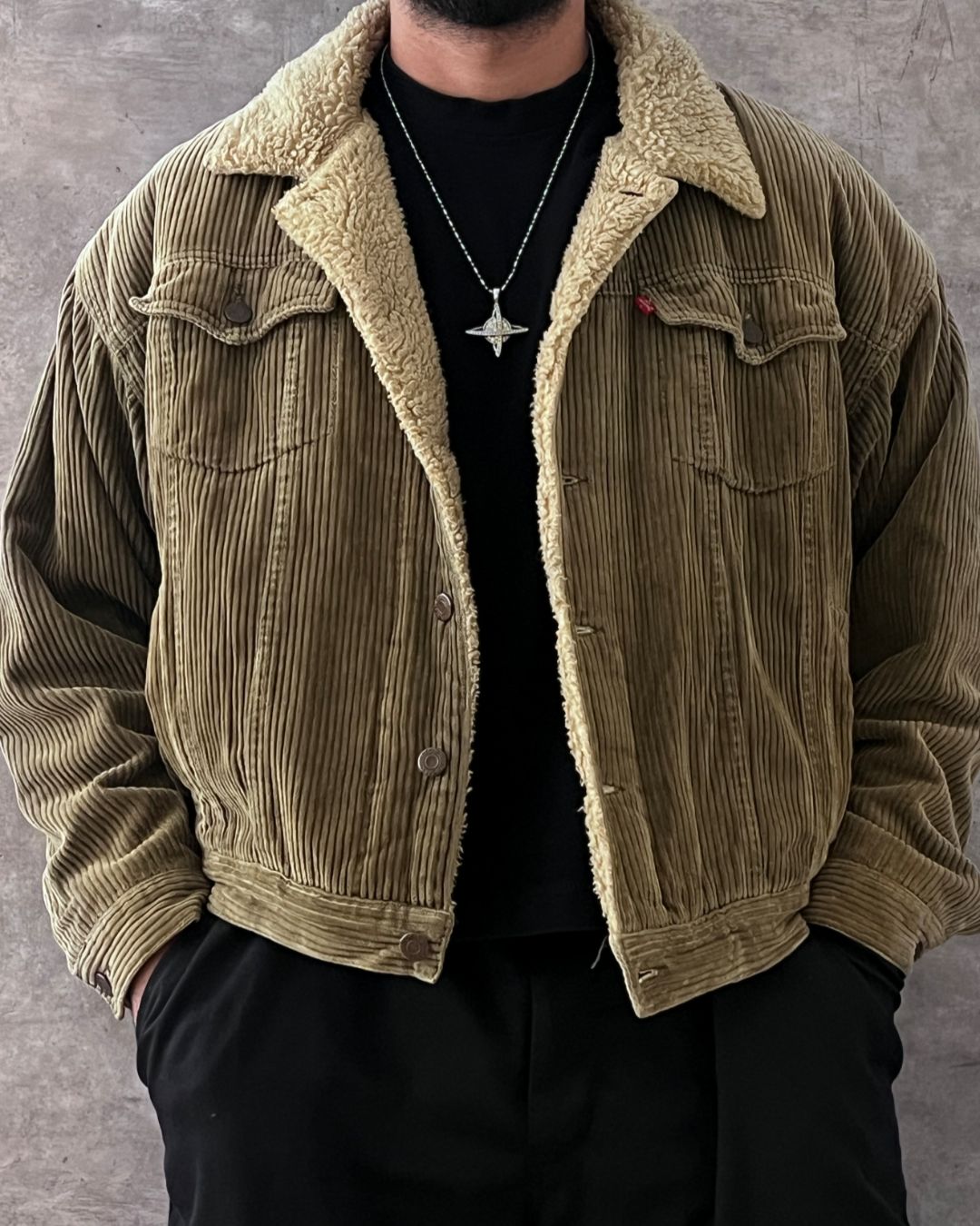 VINTAGE SHERPA DENIM JACKT (M)