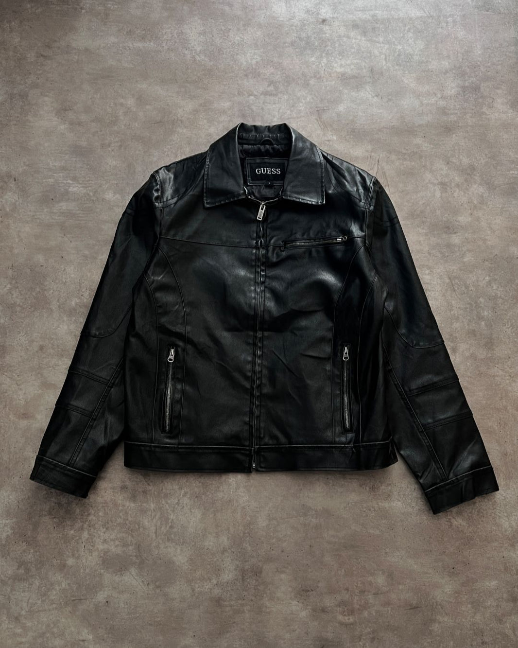 LEATHER GUESS JACKET (L)