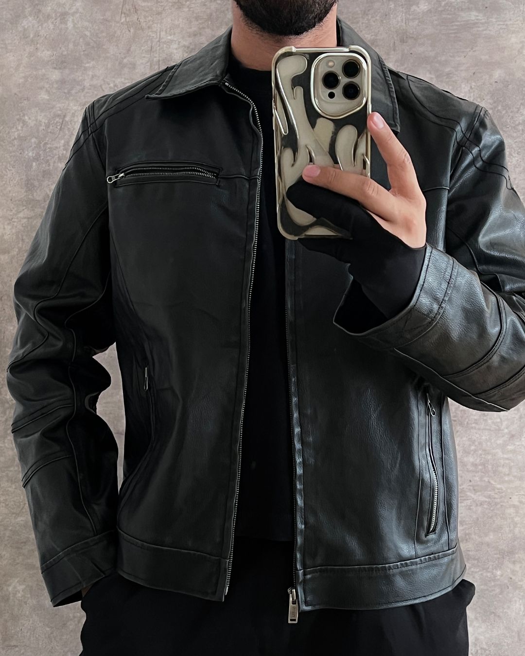 LEATHER GUESS JACKET (L)