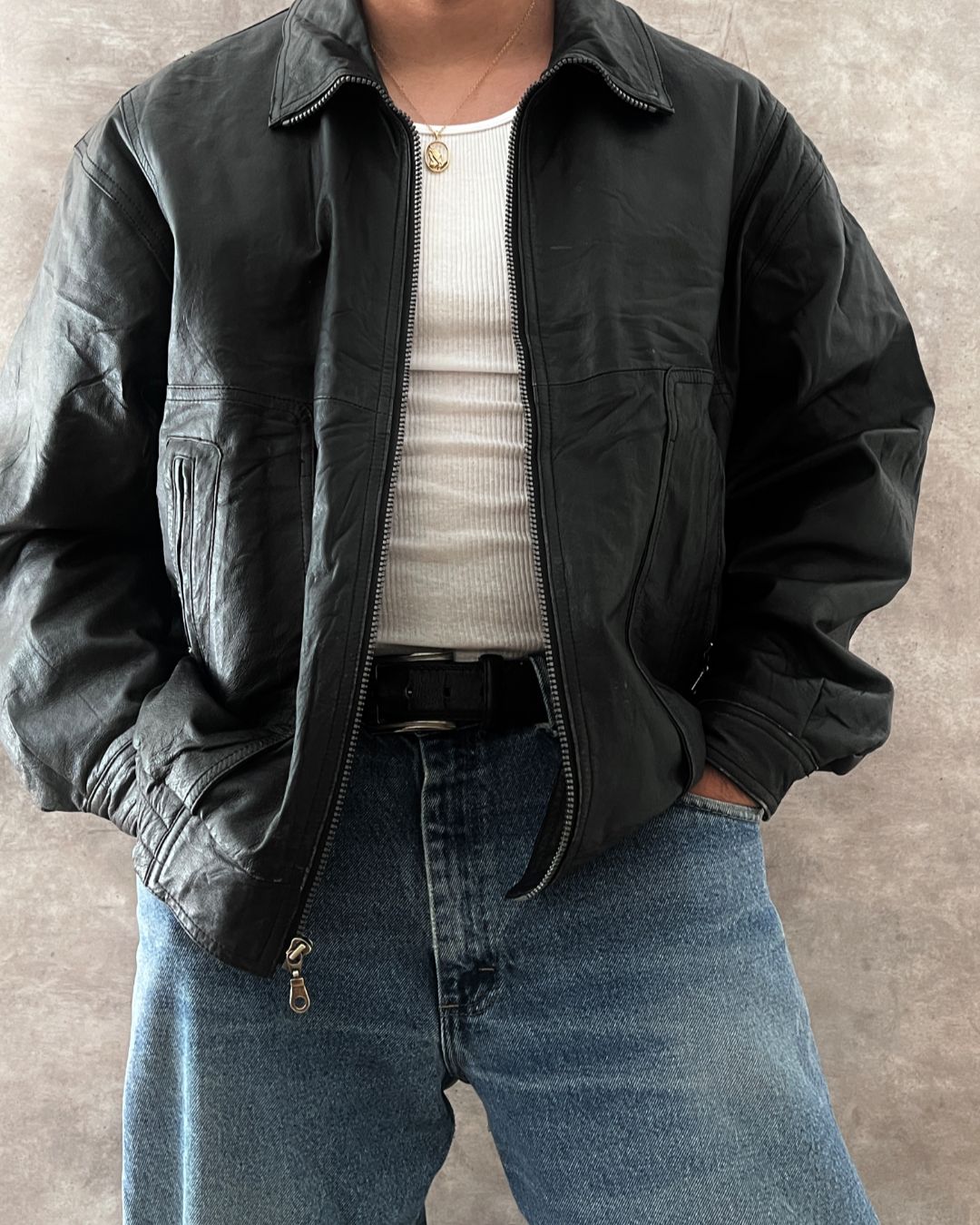 BOMBER LEATHER JACKT (XL)