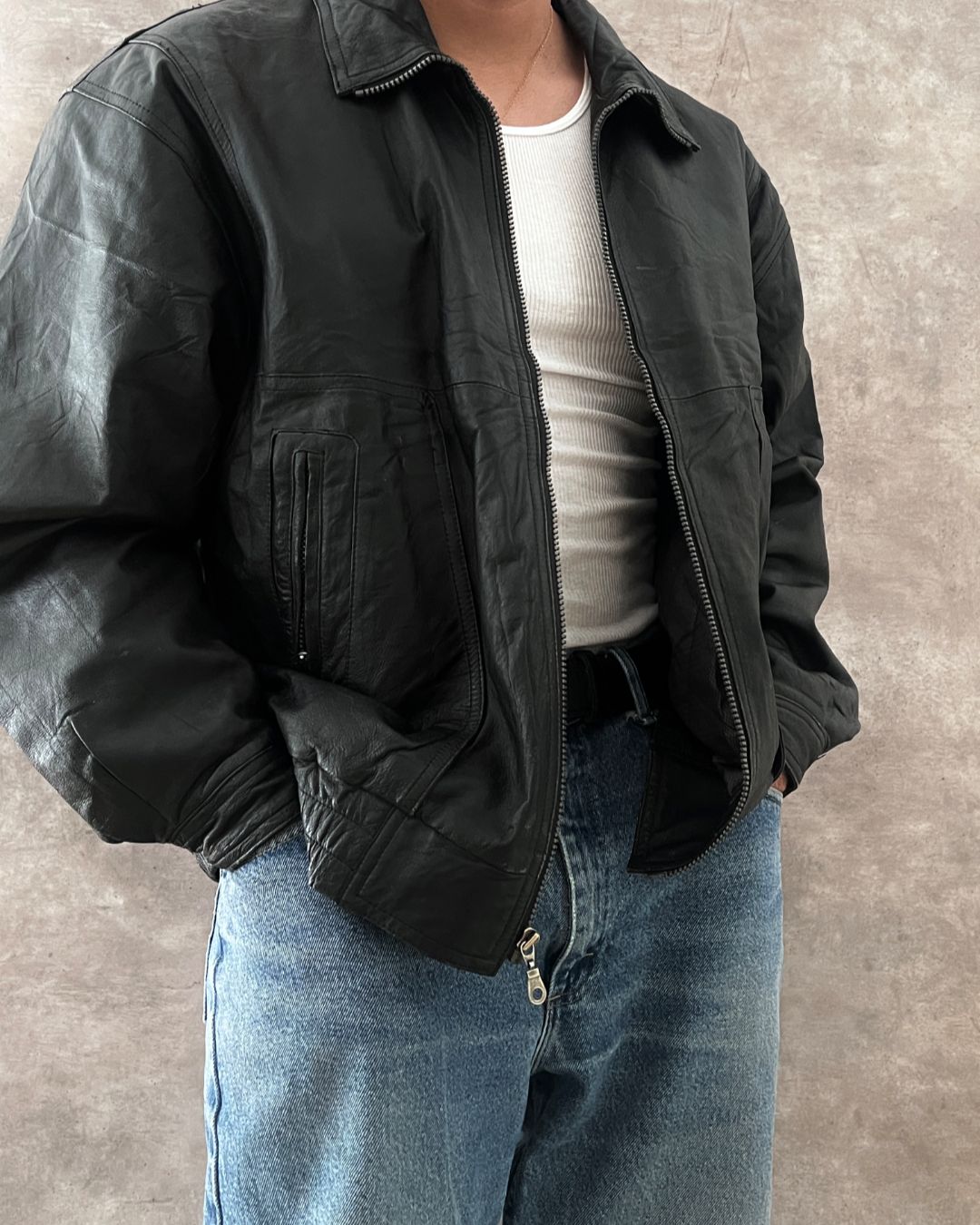 BOMBER LEATHER JACKT (XL)