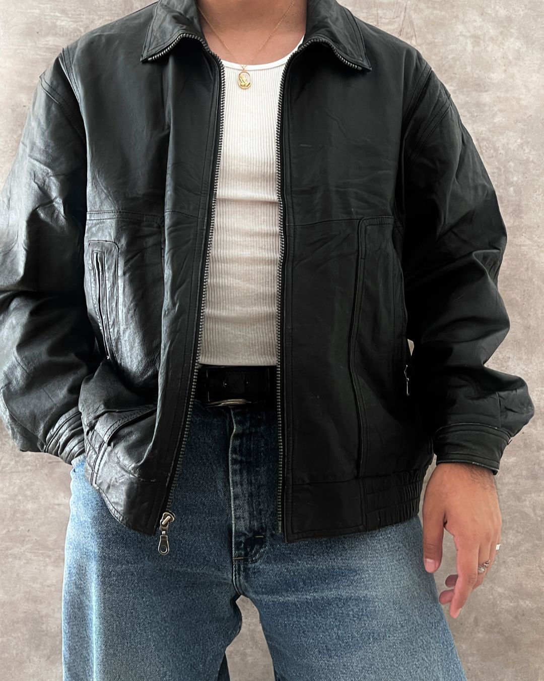 BOMBER LEATHER JACKT (XL)