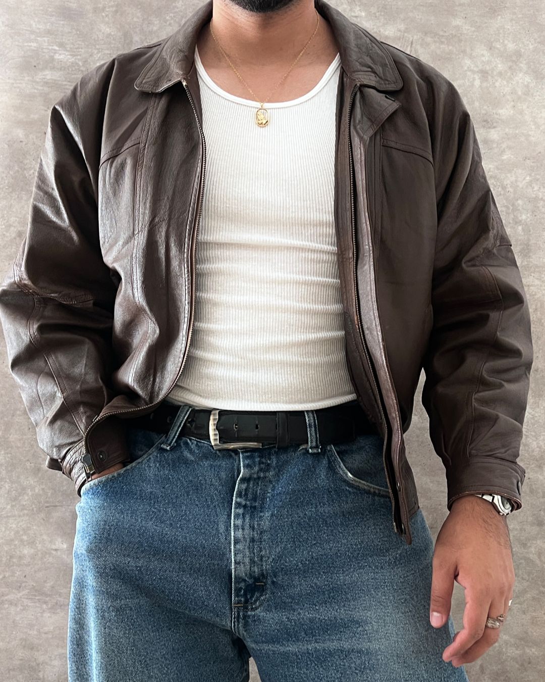 BOMBER LEATHER JACKT (S)