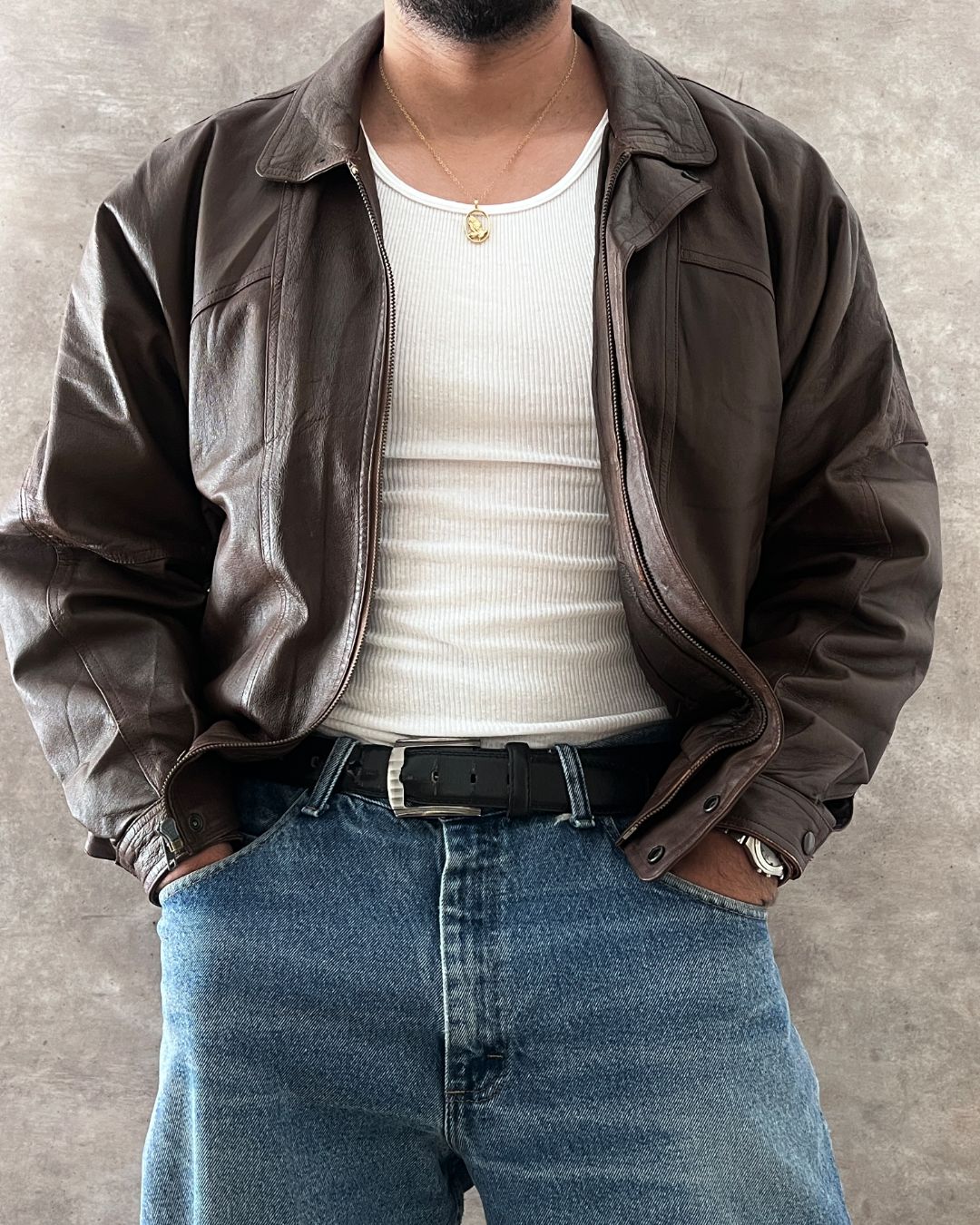 BOMBER LEATHER JACKT (S)