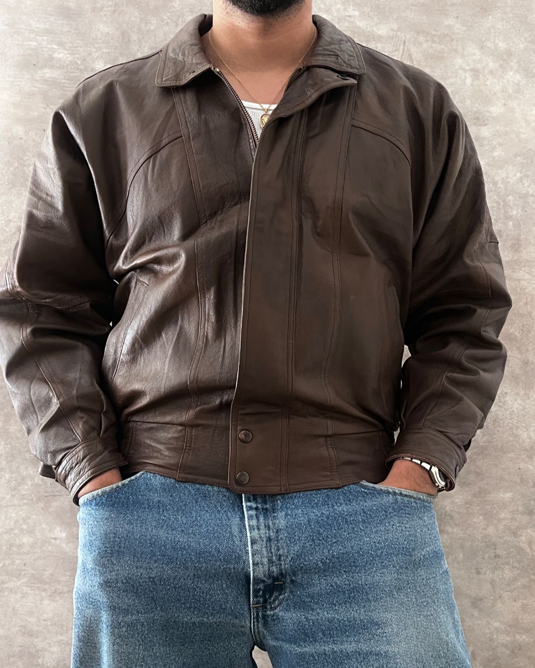 BOMBER LEATHER JACKT (S)